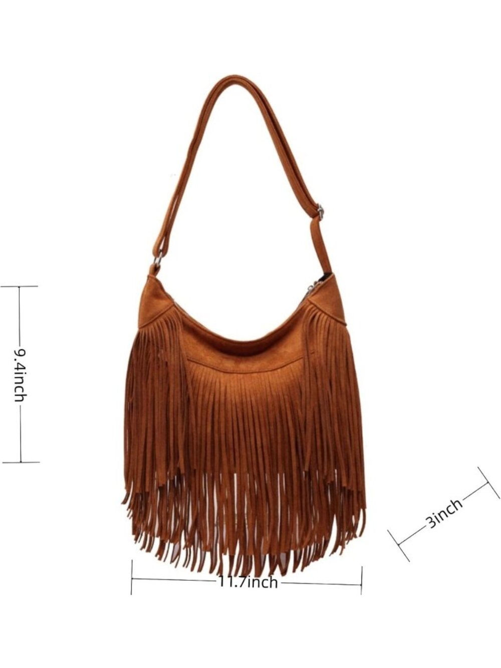 Vintage Suede Fringe Hobo Tote Bag | Boho Chic Crossbody Purse for Women - Picture 5 of 8